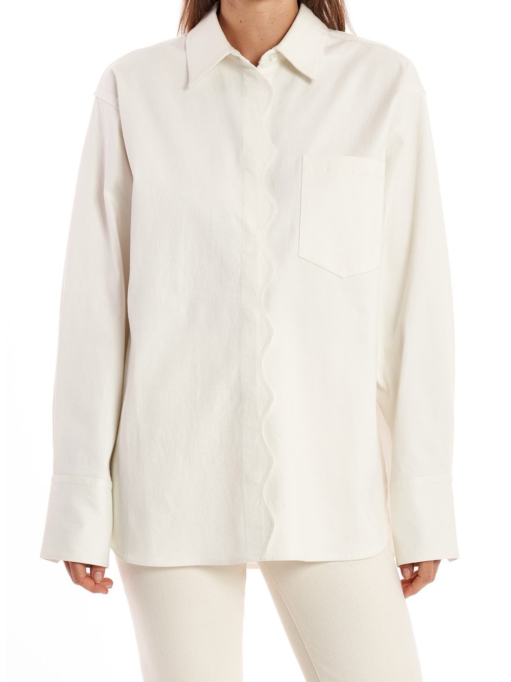 La Ligne “Val” scallop button-up tunic shirt in cream
